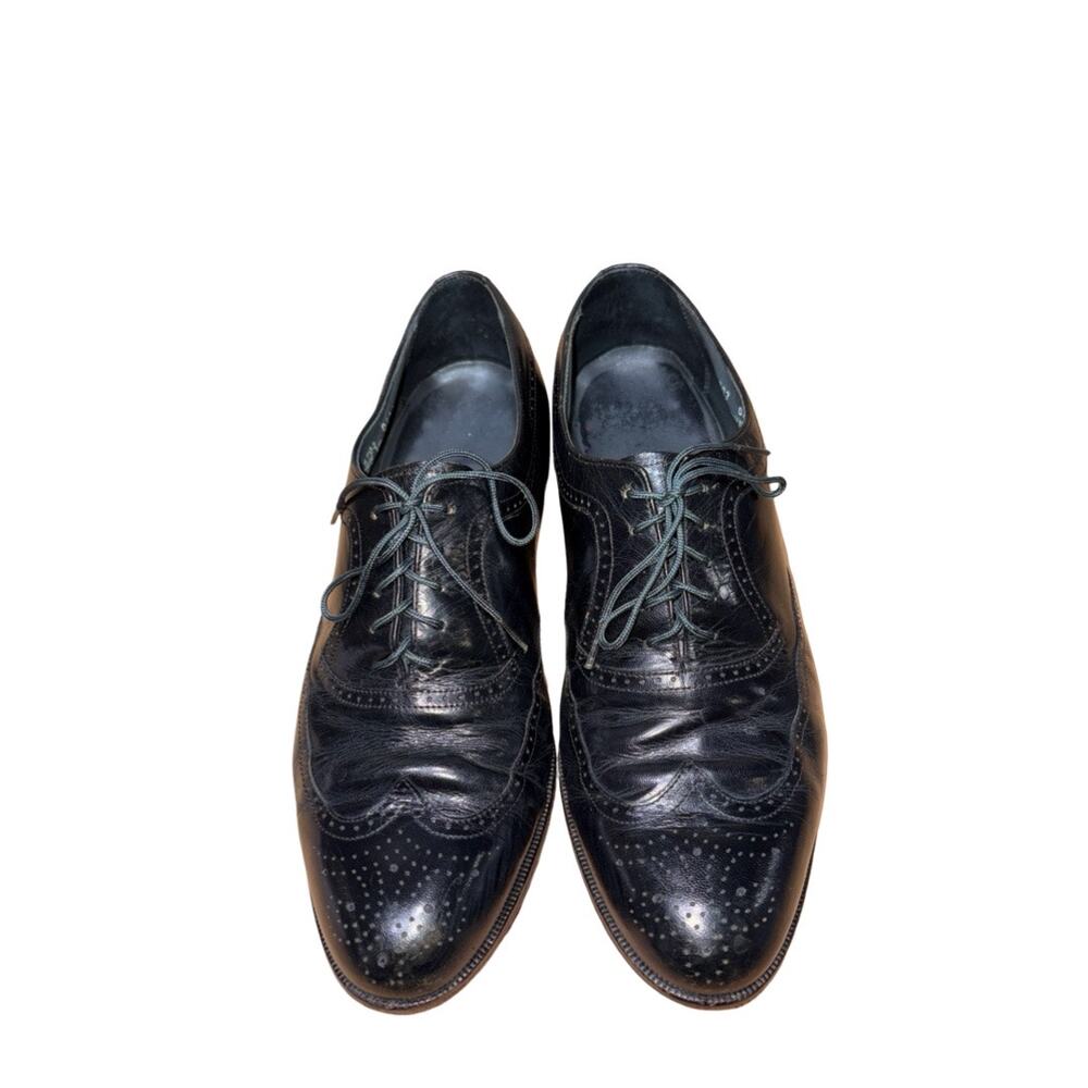 Vintage HANOVER Black Leather Wingtip Brogue Shoes Size: 9.5D Men's